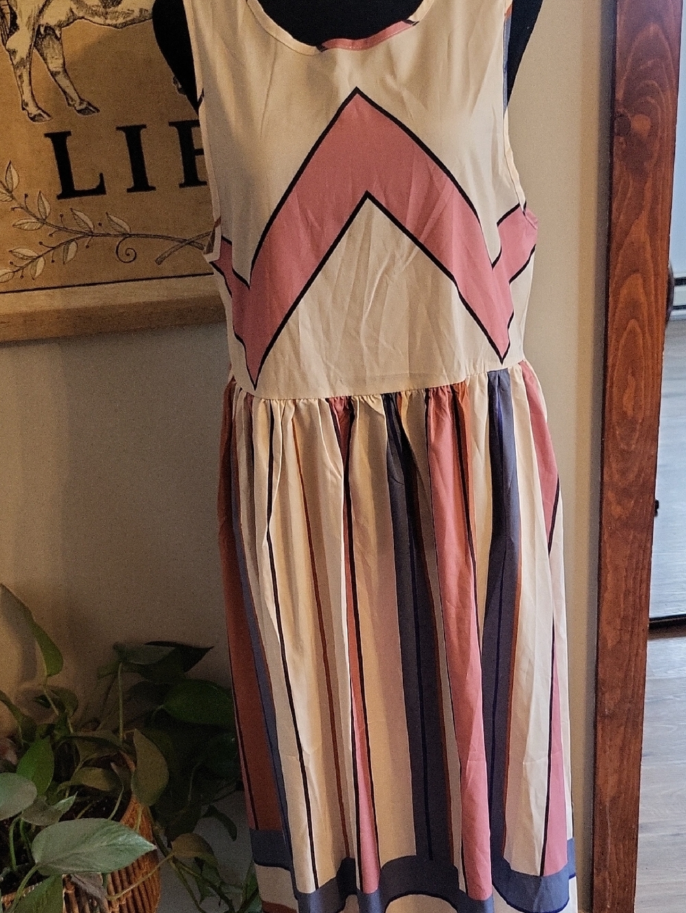 Sleeveless Striped Midi Dress in Blush and Navy